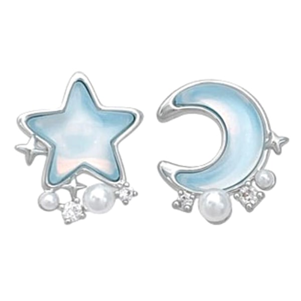 1Pair Temperament Monipuolinen Blue Star Moon Pearl Tiny Stud Ear