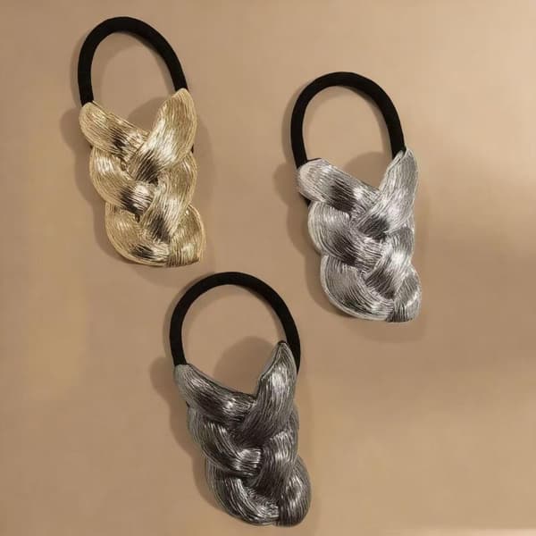 Punk Metal Fläta Formad Elastisk Huvudband Unik Design Hästsvans Silver