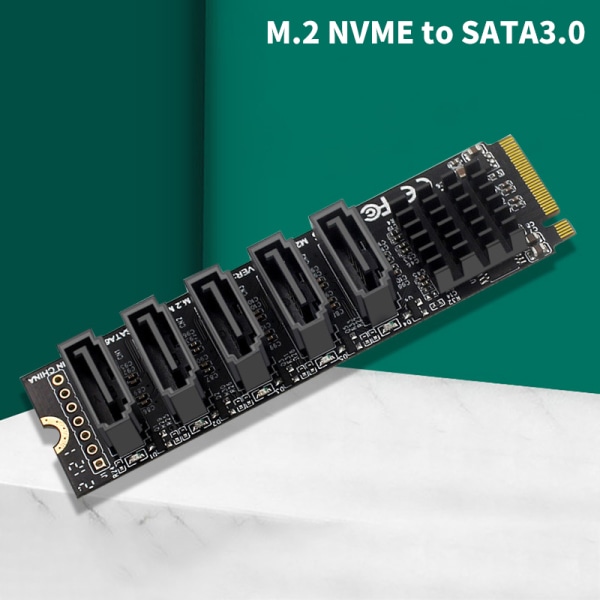 Adapterkort M.2 till SATA 3.0 M.2 MKEY PCI-E expansionskort 5/6 NVME to 5X SATA3.0