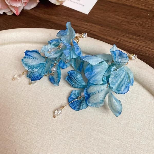 Blå Blomst Blad Dingle Øredobber Akryl Lange Dråpe Øredobber For A3