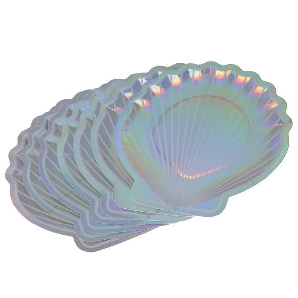 8 st iriserande Sparkle Shell Papperstallrikar Mermaid Dish Theme W