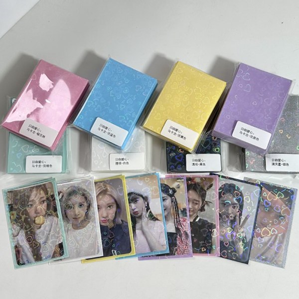 50 stk Kpop Card Sleeves 61x91mm 20C Hjerte Bling Holder For Holo white