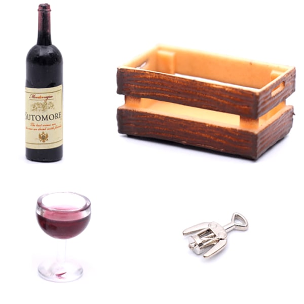 1Sett Dukkehus Miniatyr rødvin Vinglass flaskeåpner W/Bo