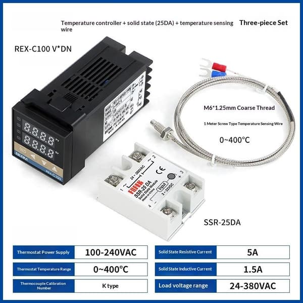 1 sett REX-C100 PID temperaturkontroller K-type termoelement 2 A1 25DA