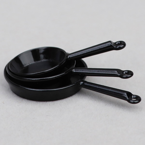 1 Sæt 1:12 Dukkehus Miniature Stegepande gryderet Metal Cookwa Black