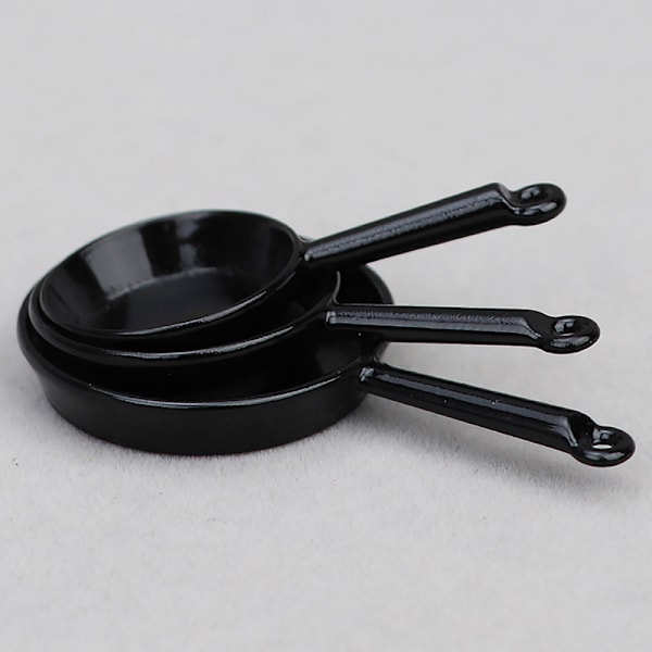 1Set 1:12 Dockhus Miniatyr Stekpanna Gryta Metall Cookwa Black