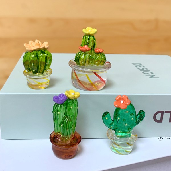 Glaskaktusfigurer Ornament Mini Bonsai Inredning och Miniatyr C
