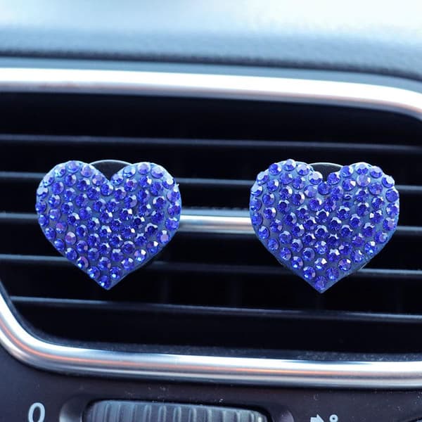 2 stk/sett Hjerteformet Bil Luftuttak Parfymeklips Rhinestone Bil Purple