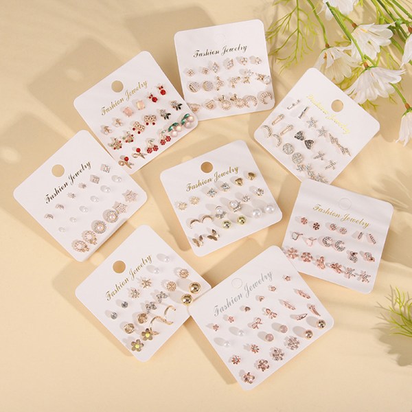 12 par/sæt Dame Pearl Flower Crystal Mix Design Studs Earr A7