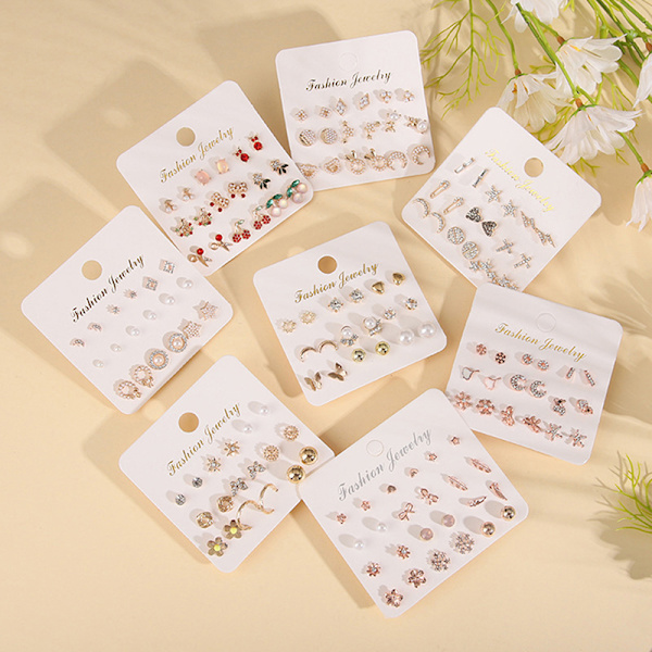 12 par/ set dam Pearl Flower Crystal Mix Design Studs Earr A7