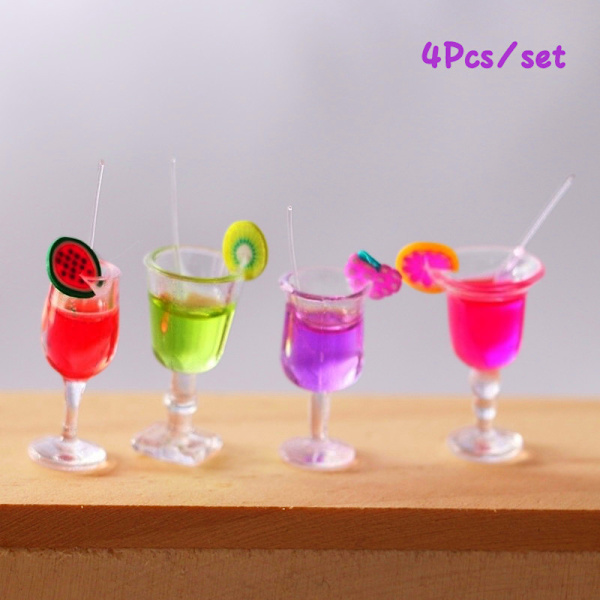 4 stk 1:6 Dukkehus Miniatyr Frukt Cocktail Drikkekopp Modell Ki