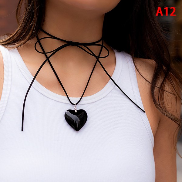 Överdrivet stort hjärta hänge Choker halsband gotisk svart sammet A12
