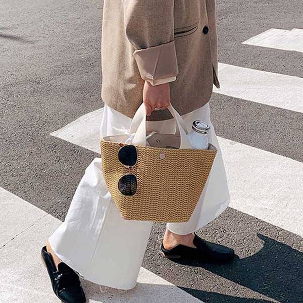 Tyylikäs naisten olkikudotut käsilaukut naisille Holiday Beach Casual T Beige