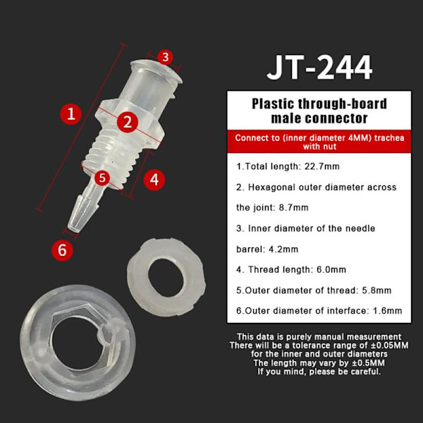 Luer Lock Adapter Lige Gennem Plade PP Plast Luftventil P A1