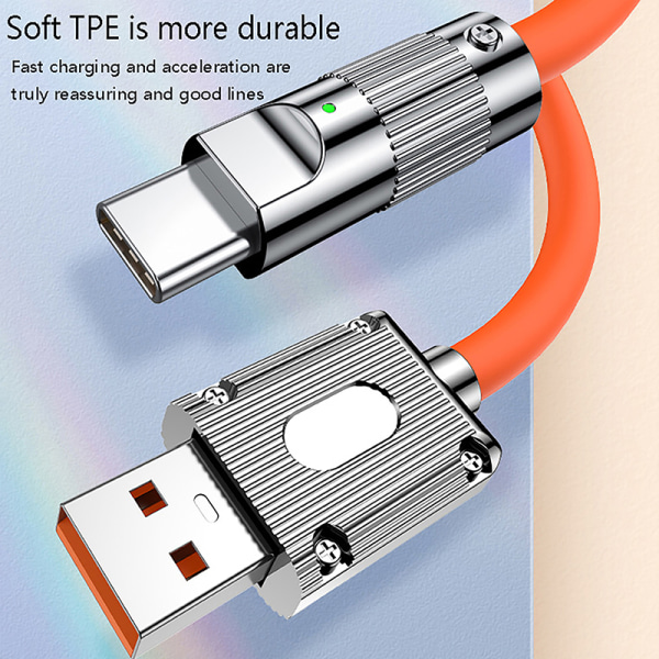 120W hurtigopladning flydende silikonekabel Type-C oplader Lysende Micro USB 1.5M