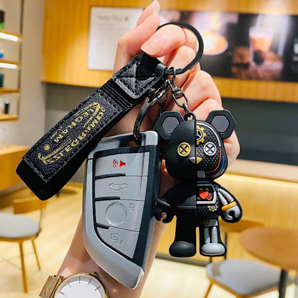Robot Mechanical Bear Avaimenperä Nahkainen Avaimenperä miehille Naisille Black