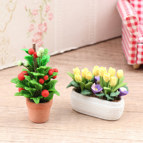 1:12 Dukkehus Miniatyr Fortune Frukt Tulip Blomsterpotte i potte B