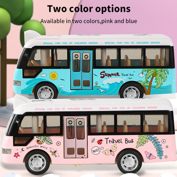Skolbuss Ljud Ljus Tur Buss Modell Pojke Toy Diecasts Toy Vehi Blue