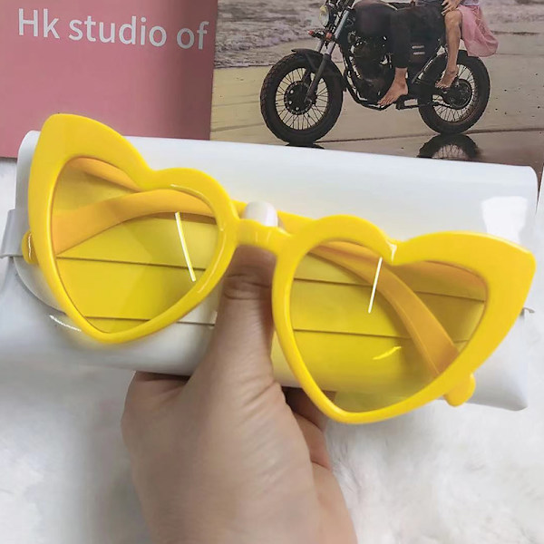 Nye Dame Sexy Eye Love Heart Solbriller Retro Big Frame Perso Yellow