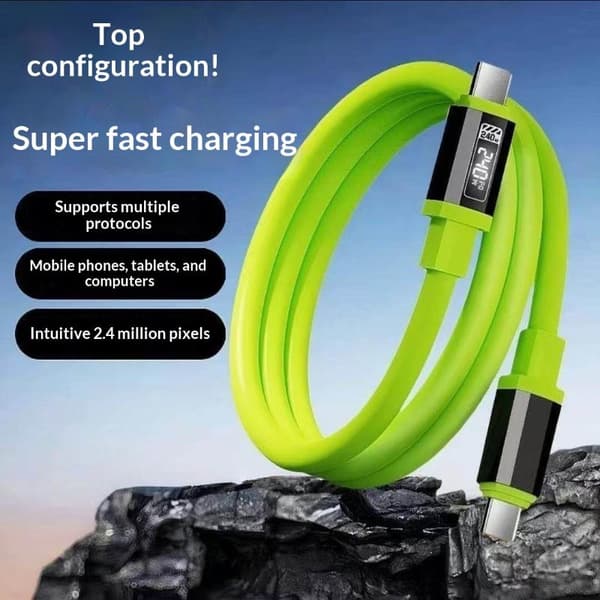 1/3 stk USB C til C 240W hurtiglading strømdisplaykabel ledning 1 Green B