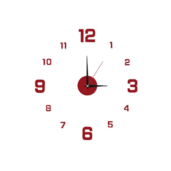 DIY-seinäkello kotitoimistoon Kehyksetön moderni 3D-seinäkello Red