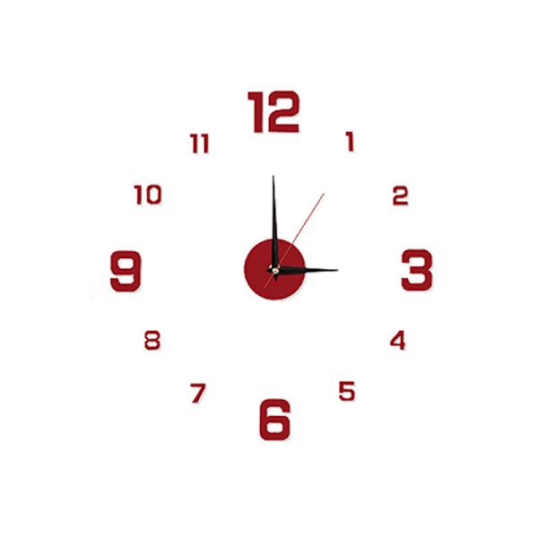 DIY Veggklokke For Hjemmekontor Rammeløs Moderne 3D Wall Silent Red