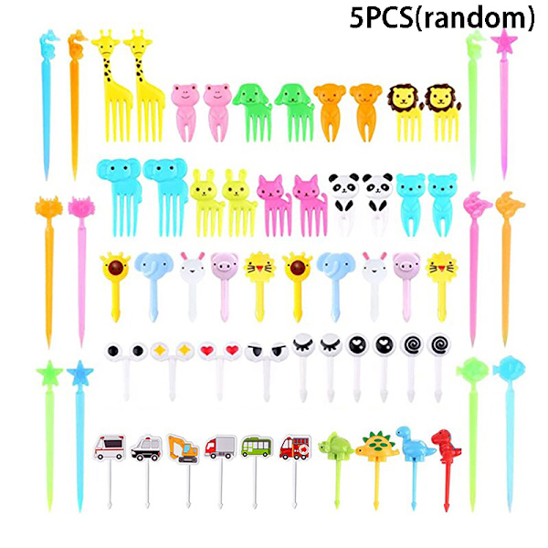 Tecknad djur Bento gaffel frukt plockar gafflar Lunchbox Tillbehör 5PCS
