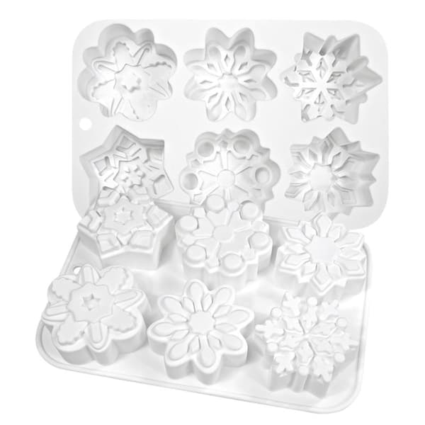 6-hulls snøfnugg silikon duftlysform med relieffblomsterblad