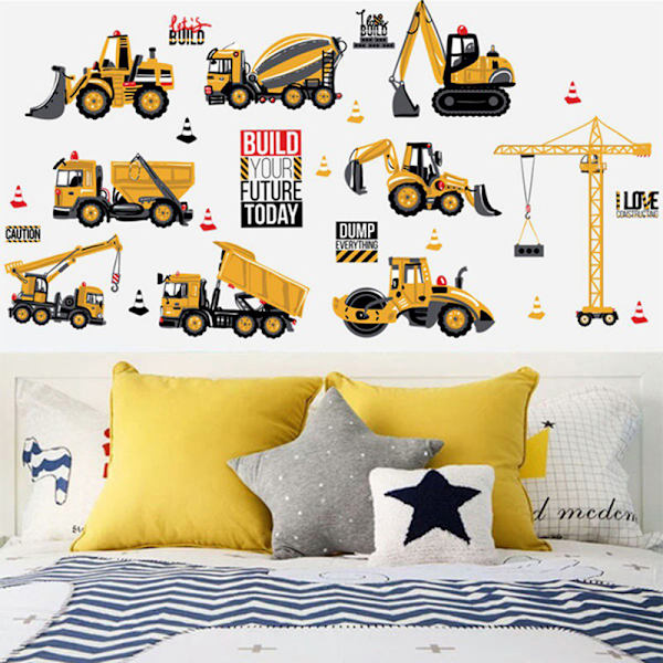 DIY Wall Sticker Transport Biler Lastebil Digger Barnerom Dekor