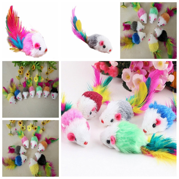 1kpl/erä Pehmeä Fleece False Mouse Cat Lelut Värikäs Feather Funn