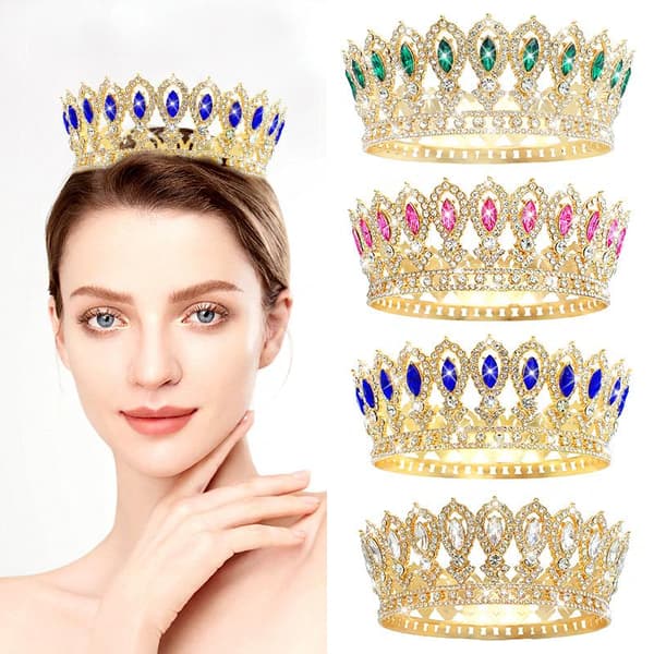 Krystall Barokk Dronning Krone Kvinner Rhinestone Bryllup Tiara Prin Red