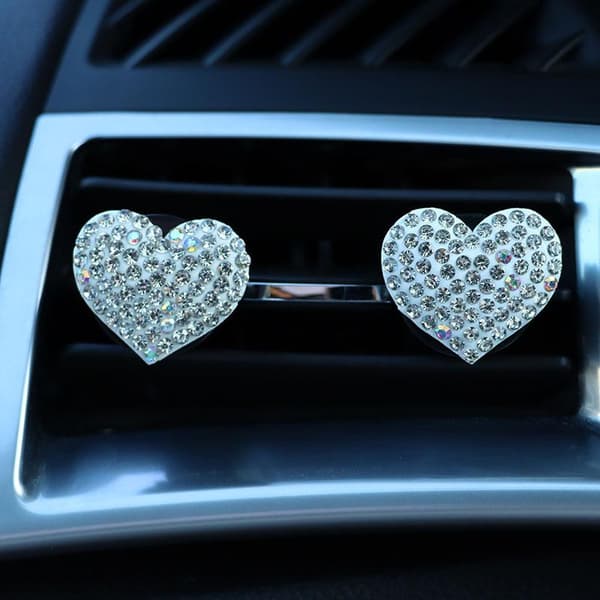 2 stk/sett Hjerteformet Bil Luftuttak Parfymeklips Rhinestone Bil Purple