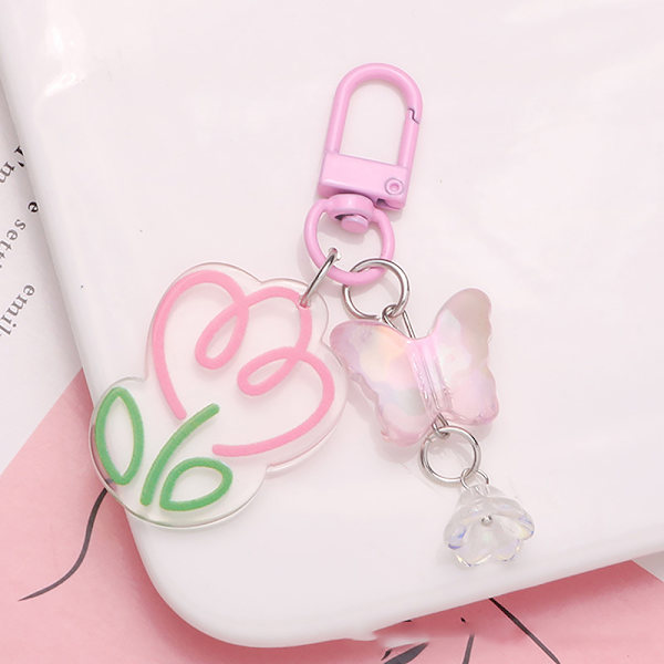 Ins Style akryl färgglada transparent blomma nyckelring hänge Pink