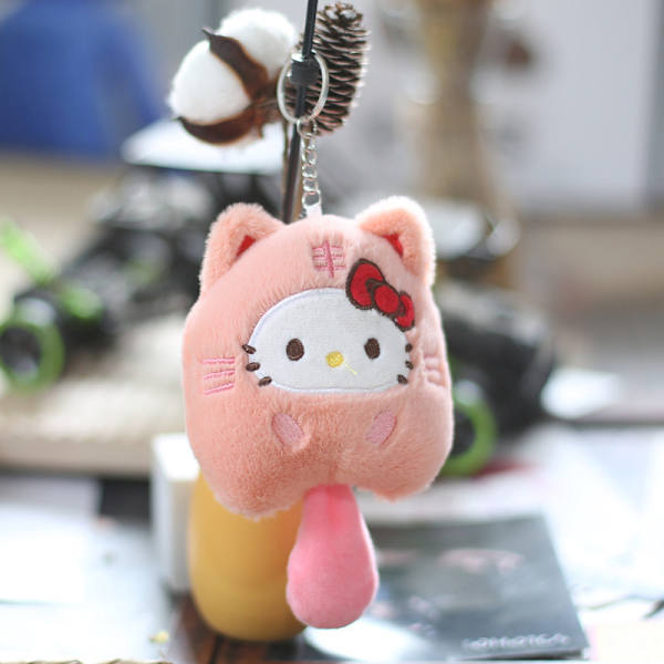 Sanrio Kuromi Plys dyr nøglering Lille Tiger Kuromi Melody Pink 10cm