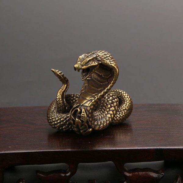 Antik bronze Cobra Statue Ornament Zodiac Snake Miniature Fig