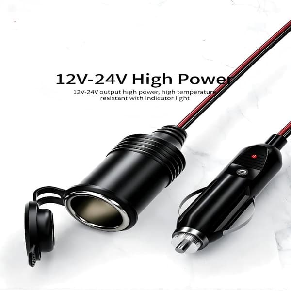 12V/24V Kraftig Lighter Forlængerledning 4M Med LED L