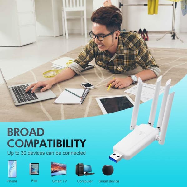 2.4G 300Mbps USB Trådlös WiFi Repeater 4 Antenn WiFi Signal A Black