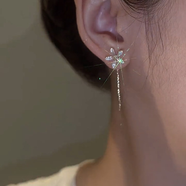 1 Par utsökt mode Zircon Shining Flower Örhängen Long Ta A1