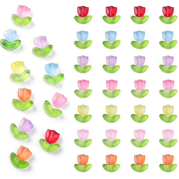 10 Sæt Tulipaner Blomsterperler Flerfarvede løse perler til DIY armbånd mixed color