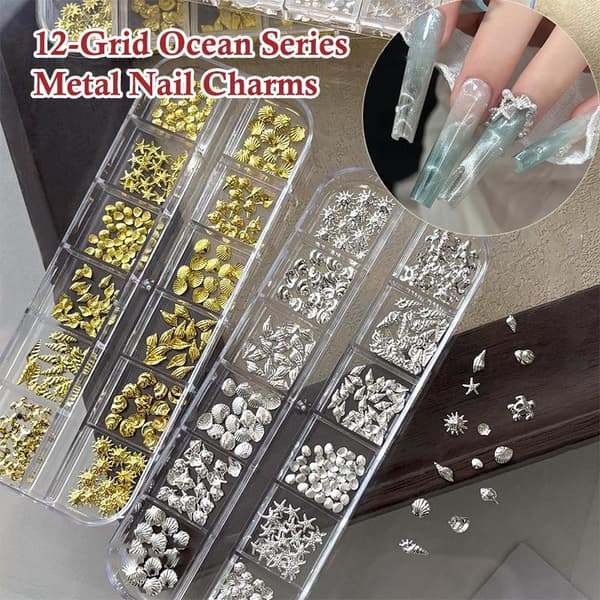 Gull Sølv Hav Metall Studs Sjø Sjøstjerne Rhinestone 3D Negle A Gold