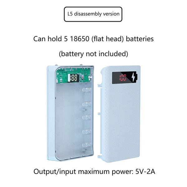5*18650 Batteri Power Bank Case 10W Holder Batteri Opbevaringsboks White