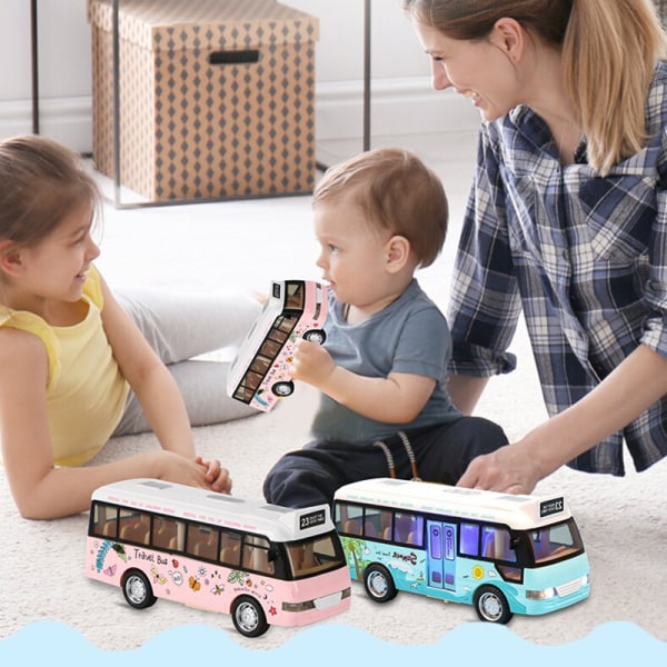 Koulubussi Sound Light Tour Bus Model Boy Toy Diecasts Toy Vehi Pink