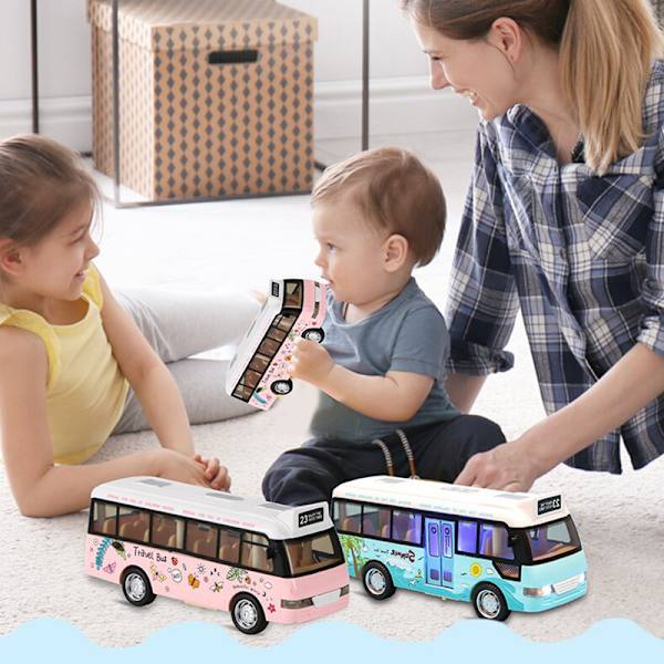 Skolbuss Ljud Ljus Tur Buss Modell Pojke Toy Diecasts Toy Vehi Blue