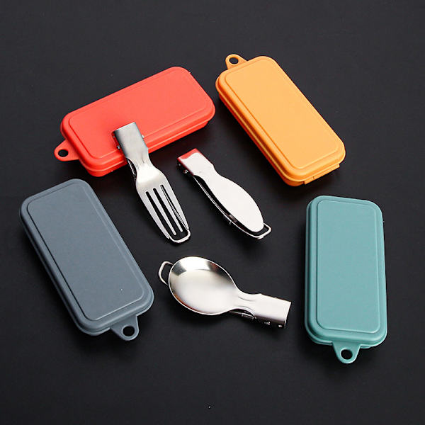 3 stk Rustfri Foldbar Ske Gaffel Rejse Camping Picnic Foldi Orange