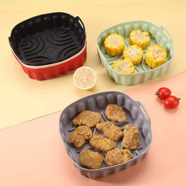 Silikone Airfryer Bagekurv Bakkeindsats Genanvendelig Non-stick Black Large