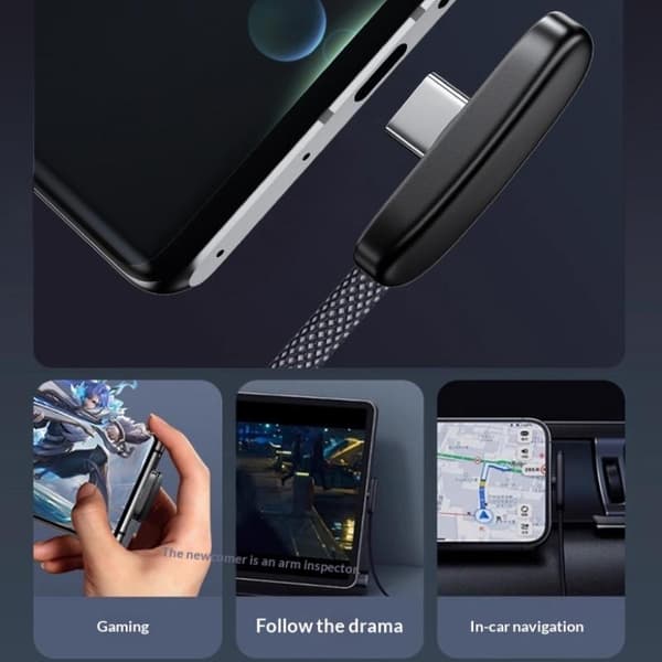 100W USB-C-pikalataus 90° kulmadatajohto PD USB C B