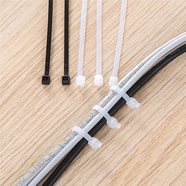 100 stk Fastgør Hvid Sort Kabel Wire Zip Binde Selvlåsende Nylo White S