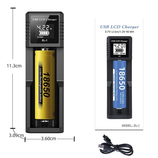 USB LCD Smart Oplader 1 / 2 Slots Oplader Til 18650 3.7V Genopladelig EL1 TYPEC
