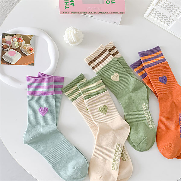 Sweet Style Damstrumpor aroon Färg Love Heart Broderad Cott A8