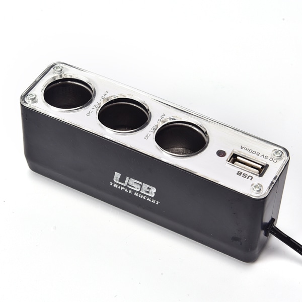Musta 3 Ways Multi Socket auton sytyttimen jakaja USB laturi
